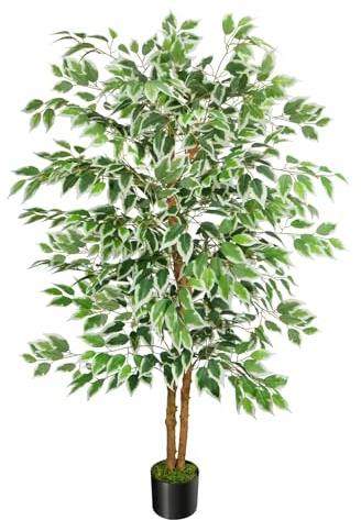 Fairblo Arbre Artificiel 160 cm Ficus Artificiell Grande Plante Verte Artificielle Plante pour Maison Jardin Balcon Bureau et Décoration Intérieure et Extérieure (y Compris Mousse Séchée)