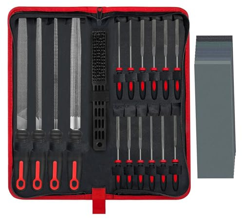 Greywolf 35 Piece File Set, Metal Files, Premium T12 Carbon Steel Flat, Half-Round, Round, and Triangular Tips, Plus 14 fine Sanding Tools and 16 Sheets of Sandpaper for Metalworking and Woodworking