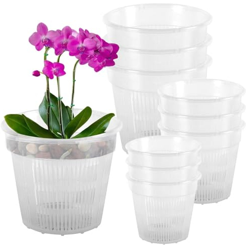 Dwitkul Set da 9 Vasi Trasparenti per Orchidee in Plastica, 11/14/16 cm con Foro di Drenaggio, Vasi per Piante da Interno, Fioriere, Balcone e Giardino, Cachepot per Orchidee e Piante da Appartamento