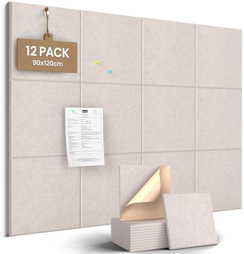 JBER Felt Cork Bulletin Board for Wall 120x90cm, 12 Pack Self-Adhesive Felt Notice Board for Walls, pin Boards for Home Office School,As Planning Board Photo Wall Board Jewelry, Solid, Light Camel