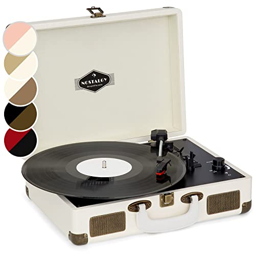 AUNA Peggy Sue - Tocadiscos de Vinilo, Reproductor de vinilos, accionamiento por Correa, Altavoces estéreo, Puerto USB, reproducción y digitalización, Control de Volumen, Salida de línea, Crema