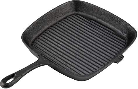 Cast Iron Round Griddle Pan, Black Frying Pan with Handle, Non-Stick Skillet for All Hobs, Oven Safe, 24.2 x 23 x 3 cm
