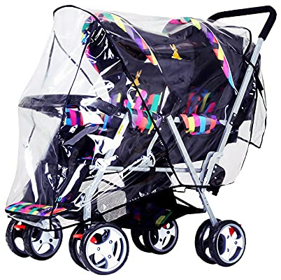 Habillage Pluie Universelle pour Poussette Double Housse de pluie Poussette Jumeaux en EVA Imperméable Landeau Habillage-pluie Bebe Confort Safety Protection de Siège Jumaux Anti Pluie Vent Neige