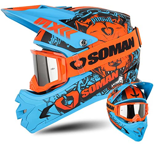 Casco de Motocross Infantil, Casco Enduro con Gafas, Homologado ECE Cascos Downhill Off-Road Hombre Mujer Casco Trial Adventure para MX ATV Quad Enduro Bicicleta Montaña