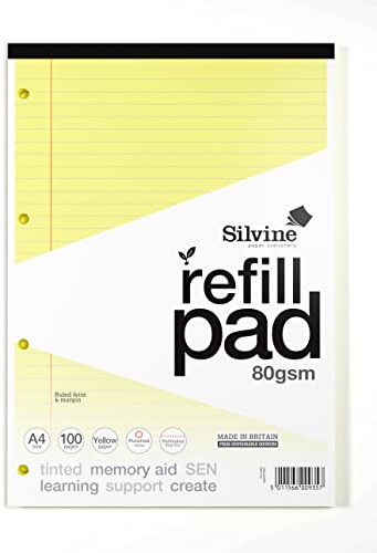 Silvine Bloc-notes A4 papier jaune pour dyslexie, ligné avec marge (100 pages)