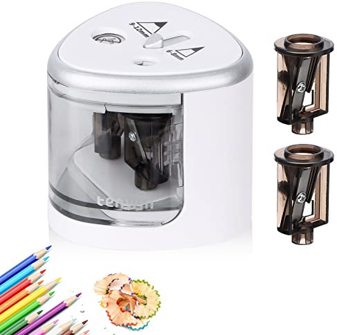 REAQUE Elektrischer Anspitzer, Elektrischer Spitzer für Kinder Doppelloch für 6-8mm und 9-12mm, Elektrische Bleistiftspitzer für Schulen, Haushalte, Büros und Klassenzimmer, Kinderfreundlicher