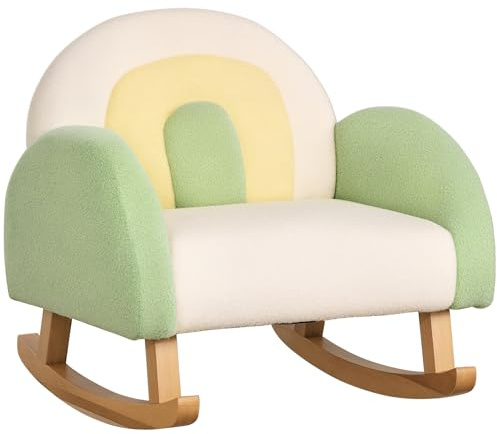 Qaba Kids Sofa, Toddler Rocking Chair with Solid Wooden Frame, Faux Lamb Fleece Fabric, Kids Arm Chair for Nursery or Playroom, Ages 18-36 Months, Green