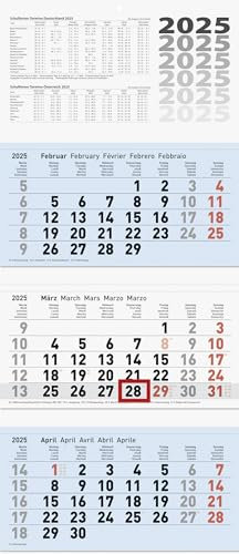 BRUNNEN 3-Monatskalender 2025 | blau, 320×740 mm