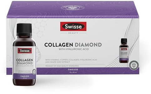 SWISSE Kollagen Diamond – Nahrungsergänzungsmittel Kollagen Hyaluronsäure, Kollagen Hydrolysat Trinkampullen mit Vitamin C und Vitamin E, Vitamine, Mineralien für Strahlende Haut 10x30ml Made in Italy