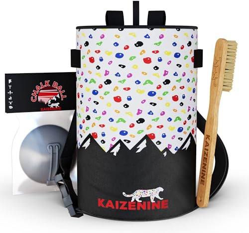 Kaizenine Climber's Bundle: Rock Climbing Chalk Bag & Ball, Bouldering Brush, Gym Grip Strengthener
