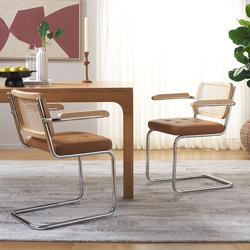 SAFAVIEH Coralia Wood Accent Chair Set of 2, 25.6 Cognac/Natural DCH1102A