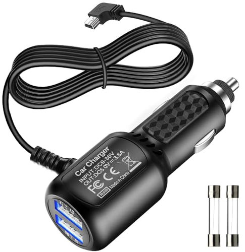 Gebildet Mini-USB-Stromkabel mit Dual-Port-USB, Kfz-Ladekabel mit Länge (11.5 Fuß/350cm) für Auto-Dashcam-Kamera-Ladekabel, Netzkabel für die Versorgung von Dashcam-Radarwarnern