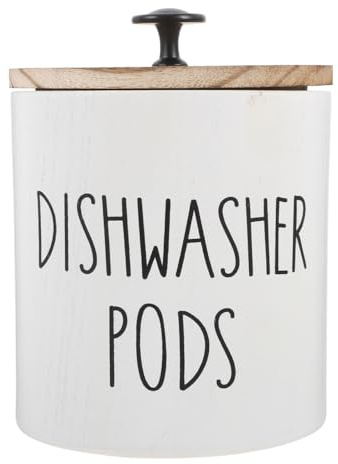 VOSAREA Ceramic Container with Wooden Lid Laundry Tablets Laundry Pod Canister Candy Jars with Lids Laundry Pod Storage Dispenser Ceramic Storage Jar Container for Tea Sugar Coffee Spice
