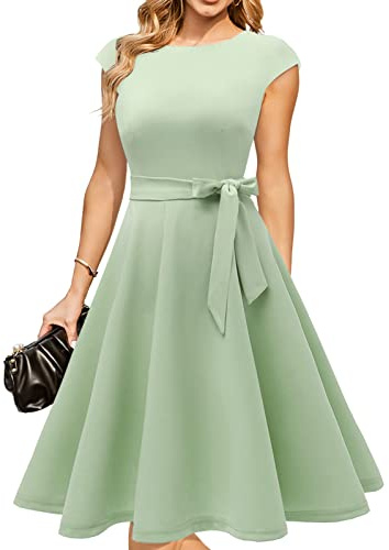 DRESSTELLS Cocktail Dresses for Women UK, Summer Formal Wedding Guest Dress, Modest Graduation Prom Vintage Tea Party Casual Dress 2025 LightGreen M
