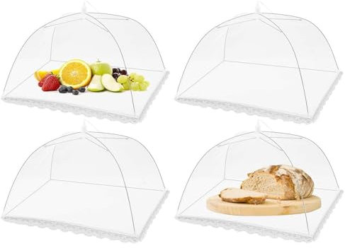 IUHRIE 4 Pezzi Campana per Dolci,Copertura Alimentare Pieghevoli,Copritorta E Copri Rete per Proteggere Alimenti,Coprivivande A Rete Pieghevole,Coprivivande A Rete Pop Up,Torte E Dolci da Insetti