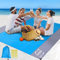 OUGEP Stranddecke Sandfrei, Picknickdecke Wasserdicht Überdimensioniert Strandtuch Strandmatte 4 Befestigung Ecken für den Strand, Wandern, Campen und Outdoor (Blau+Grau, 300 * 280)