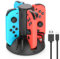 Switch Controller Ladestation Kompatibel mit Nintendo Switch & OLED Modell Joy-Con, Switch Ladestation mit individueller LED-Anzeige, 4 in 1 Switch Joy Con Ladegerät mit mit 8 Spiele Lagerung