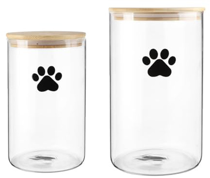 Geyecete 4 liters+2 liters Conteneur Croquette Chiens,Lot de 2 Verre Pots de Nourriture pour Chien,Boîtes pour Nourriture et Friandises animaux -Couvercles en Bois Hermétiques