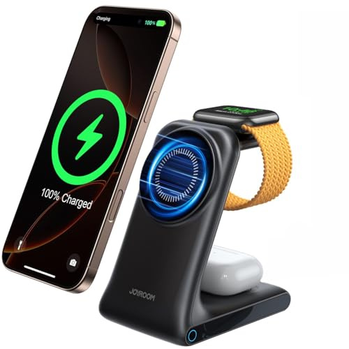 Joyroom JR-W15 - Stazione di ricarica wireless 3 in 1, ricarica rapida per iPhone, AirPods e Apple Watch, design compatto, certificato Qi, colore: nero
