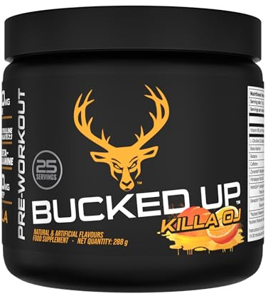 Bucked Up Pre-Training Powder | Performance Supplement with Beta-Alanine, Citrulline Malate & Caffeine | Sugar Free | Killa OJ Flavour| 25 Servings