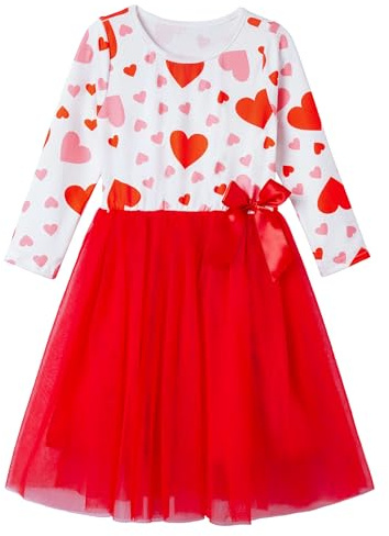 Beganly Girls Valentines Dress Toddler Long Sleeves Love Pink Hearts Tulle Tutu Party Dresses Love Heart Red 120