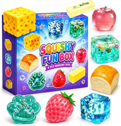 8 pièces de Squishy Fun Box, Squishy Anti Stress à Retour Lent, Fidget Sensoriel pour Relaxation des Mains, Décoration De Bureau, Cadeau pour Adulte (#A)