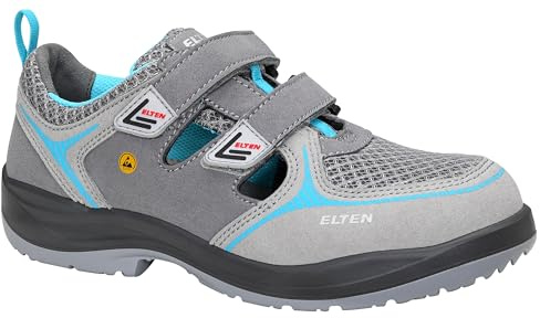 Elten Mila Aqua Easy ESD S1 - Zapatillas de seguridad para mujer, deportivas, ligeras, gris/agua, puntera de acero, cierre de velcro, talla 35