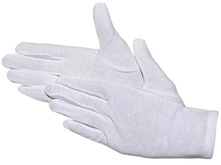 JAH Baumwollhandschuh Standard weiß mit Mini-Noppen – griffsicher & atmungsaktiv – für Kommissionierung, Versand & Lager