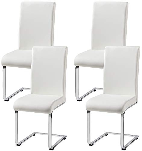 Yaheetech Pack de 4 Sillas de Comedor Cocina Moderna Tapizada de Blanca | Silla para Comedor Tapizada de Piel Sintética, Pata Metal, Silla Altura de 47 cm, Capacidad Max de 135 KG, para Restaurante