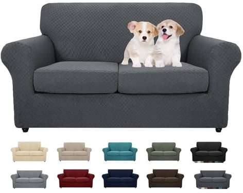 MAXIJIN 3 Piezas más Nuevas Fundas de sofá Jacquard para 2 plazas elástico Antideslizante Funda de Asiento de Amor para Perros Protector elástico para Muebles (2 plazas, Gris Oscuro)
