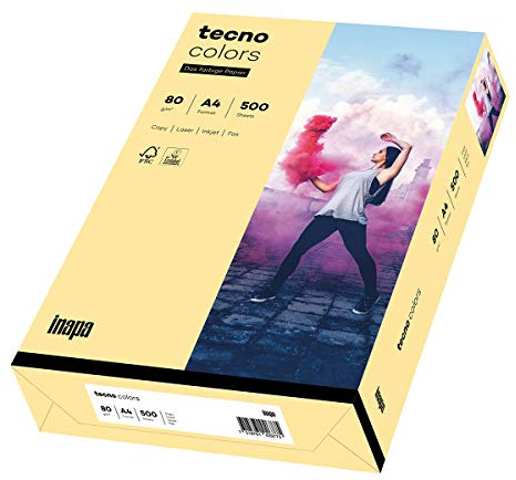 inapa färgat skrivarpapper, färgglatt papper tecno Colors: 80 g/m², A4, 500 ark, chamois