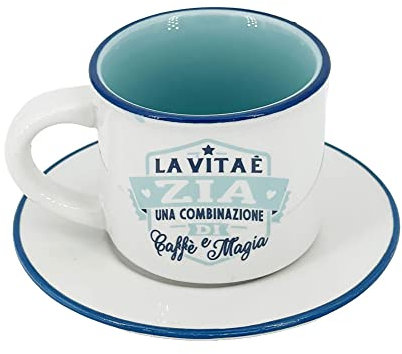 CLEARCO Tazzina da caffè in gres porcellanato personalizzata con piattino - Zia