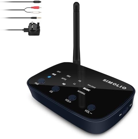 SIMOLIO JH-211 Récepteur Audio sans Fil aptX Low Latency aptX HD, Adaptateur Bluetooth 5.0 pour Système Stéréo Domestique, EQ (Clarté Vocale Accrue, Richer Music, Son Bien équilibré), Optical RCA AUX