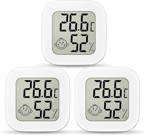 Ainiv Higrometro Digital Termometro, 3 Piezas Mini Termómetro Interior del Higrómetro, Pantalla LED con Logo de Confort para Termometro Ambiental para Hogar Oficina Dormitorio Jardín (Blanco)