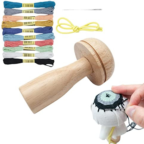 Abonda Darning Mushroom, Patch Sewing Kit, Wooden Darning Tool Compact Lightweight Sewing Kits with Ten Threads for Darning Socks, Sweaters, Pants, Hats, Scarves
