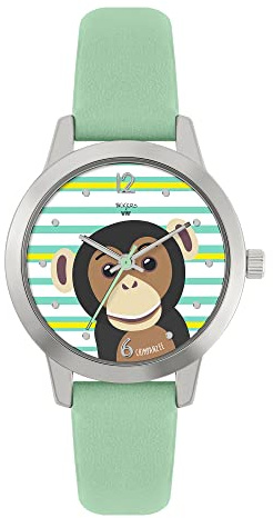 Tikkers WWF Monkey unisex barn analog kvartsur med polyuretanrem TKWWF008, gRÖN, armband