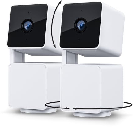 WYZE Cam Pan v3 Indoor/Outdoor IP65-Rated 1080p Pan/Tilt/Zoom Wi-Fi Smart Home Security Camera with Color Night Vision, 2-Way Audio, Compatible with Alexa & Google Assistant, White, 2-Pack
