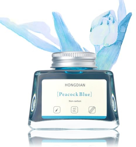 Hongdian Fountain Pen Bottled Ink Peacock Blue Color, 60ml Non Carbon Inkwell Bottle, Artist Calligraphy Ink
