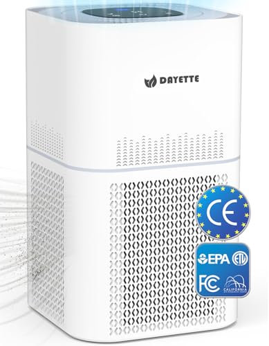 DAYETTE HEPA Luftreiniger Allergiker mit Luftqualitätssensor, Timer, Automodus, CADR 300m³/h für 120㎡ Große Räume, 22dB Air Purifier für Wohnung Raucherzimmer, Gegen 99.7% Schimmel Staub Tierhaare