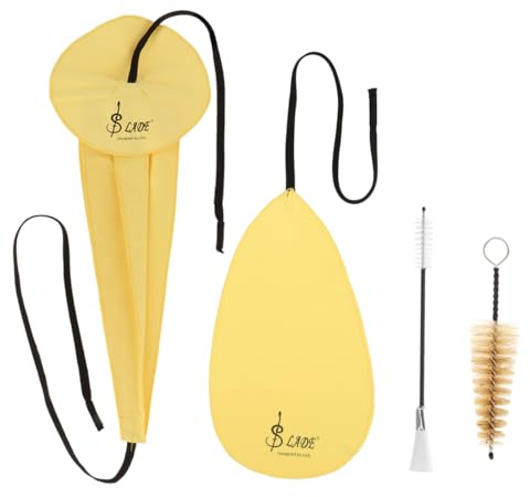 4 in 1 Saxophone Cleaning Cloth, Alto Sax Cleaning Kit with Saxophone Cleaning Cloth, Sax Neck Cleaning Swab, Mouthpiece Brush, Dusting Brush for Flute and Woodwind Instruments (Yellow)