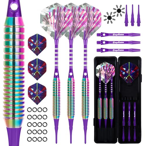 MageRabbit - Fléchettes avec pointe en plastique pour cible électronique, fléchettes professionnelles souples de 18 g avec tiges + ailettes de fléchettes supplémentaires, fléchettes en plastique avec