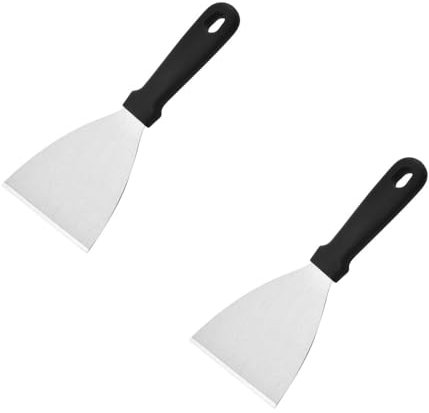 Naisfei 2 Pcs Griddle Scraper, Stainless Steel Triangular Spatula, Food Scraper, Pizza Dough Scraper, Grill Scraper,Ideal For Bbq Indoor & Outdoor, Black Handle