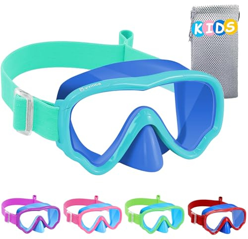 Vvinca Kids Swim Goggles with Nose Cover, Snorkel Diving Mask Fabric Strap Anti Fog Anti Shattered Lens Goggles for Kids 3-15