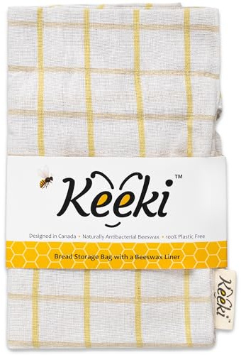 Keeki Bag - The Original Beeswax Lined Bread Bag for Homemade & Sourdough | Reusable Linen Bread Storage | Beeswax Wrap Alternative | Plastic-Free Storage w/Wide Drawstring Closure (Yellow)
