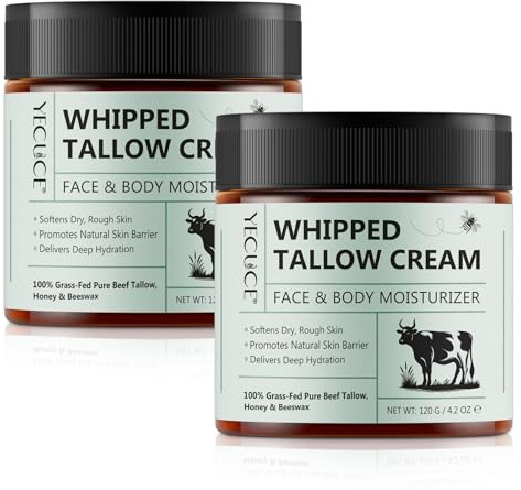 P-Beauty 2x naturlig hudvårdskräm med nötkött talg & honung – Whipped Tallow Cream – fuktgivande ansiktskräm hudkräm – utan parabener silikoner och dofter – torr och känslig hud