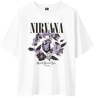 T-Shirt Oversize Femme Nirvana - Licence Officielle (FR/ES, Alpha/Lettres, XS, Taille Normale, Taille Normale, Blanc)