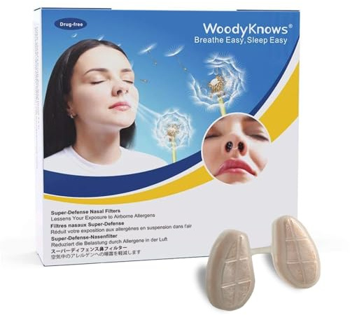 Filtros Nasales WoodyKnows Super-Defense para el Alivio de las Alergias Estacionales y la Contaminación - Transporte Público y Cuidado de Mascotas (Pack Combinado, Estrecho, S/M/L/XL)