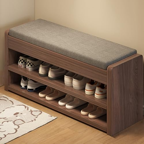 Banc de chaussures avec siège rembourré, banc de support à chaussures rembourré en tissu, organisateur de porte-chaussures à 2 niveaux, pour l'entrée, la porte, la chambre, la maison, le dortoir