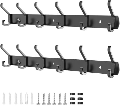 Galerie SV Kleiderhaken Wand mit 6 Haken, 2 Stück Garderobenhaken 54 CM, Kleiderhaken Metall, Hakenleiste Garderobe für Schlafzimmer Bad Küche Garderobe Garderobenleiste Wandgarderobe (Schwarz)