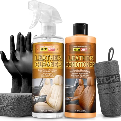 XPERTCHEMY Lederpflege Set für Auto, Lederreiniger & Lederlotion, Premium-Reinigungsset für Autositze 500 ml Lederreiniger & Pflegespülung, Auch für Schuhe, Sofas, Kleidung, Accessoires, Möbel usw.